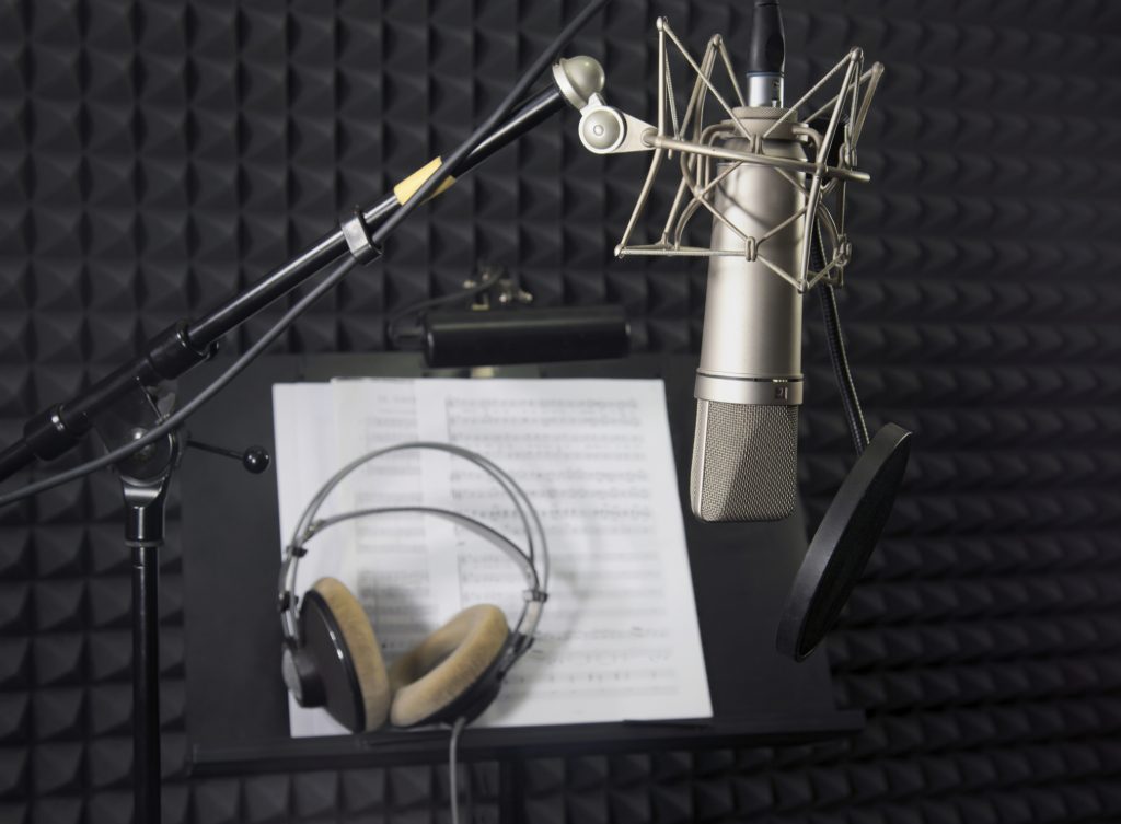 Condenser microphone in vocal recording room